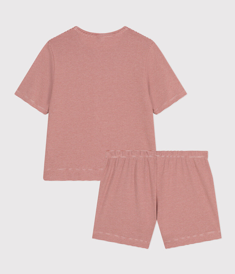Pyjama short et tee-shirt en coton ray&eacute; femme FAMEUX/ MARSHMALLOW