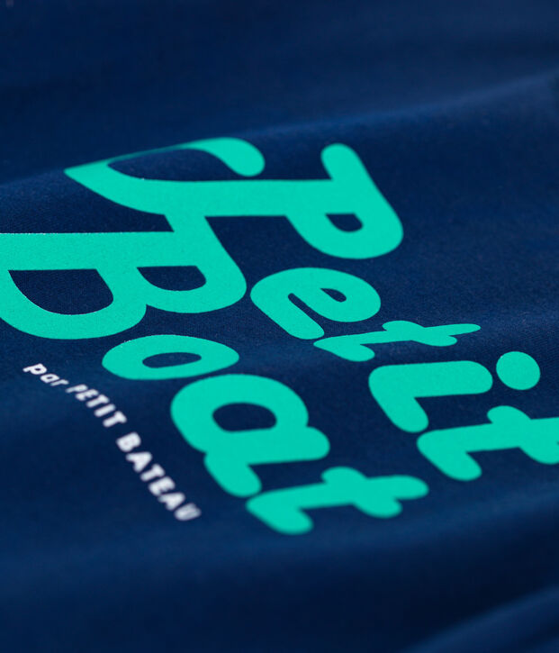 T-shirt manches courtes en coton enfant gar&ccedil;on bleu fonc&eacute;