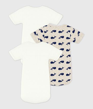 Lot de 3 bodies manches courtes baleines en coton (Petit Bateau) - Image 1