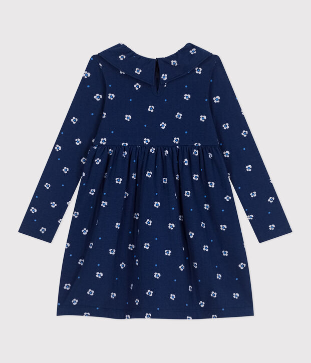Robe enfant en coton manches longues fleurie bleu/multicouleur
