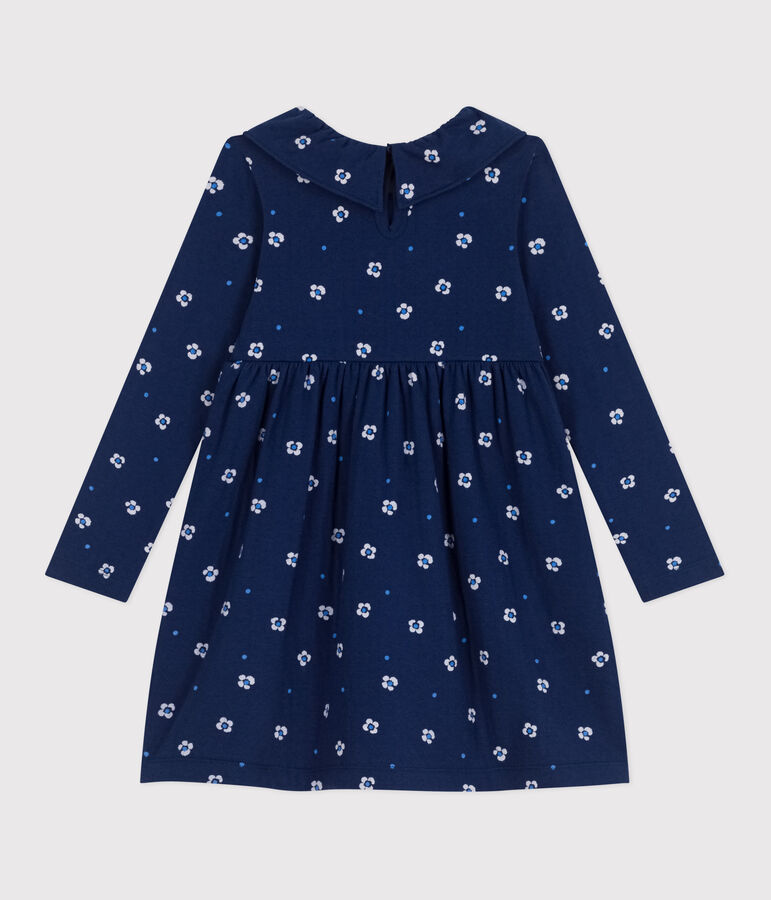 Robe enfant en coton manches longues fleurie bleu MEDIEVAL/blanc MULTICO