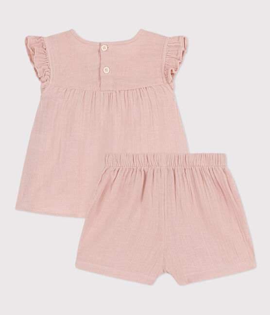 Ensemble bébé en gaze de coton unie rose SALINE