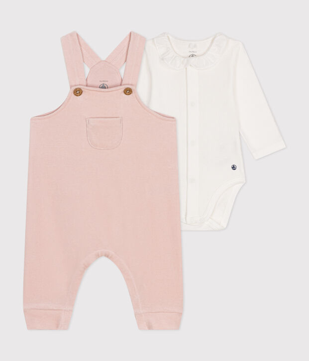Ensemble salopette en velours b&eacute;b&eacute; rose