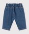 Pantalon b&eacute;b&eacute; en denim uni et broderie c&oelig;ur bleu