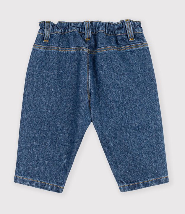 Pantalon b&eacute;b&eacute; en denim uni et broderie c&oelig;ur bleu