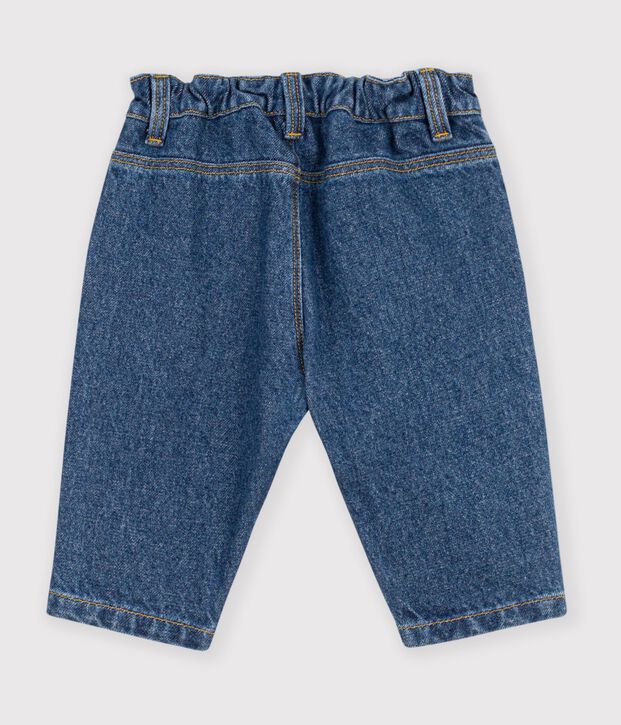 Pantalon b&eacute;b&eacute; en denim uni et broderie c&oelig;ur bleu