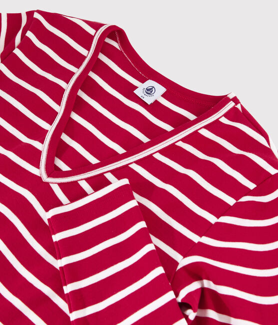 T-shirt iconique col V Femme rouge TERKUIT/blanc MARSHMALLOW
