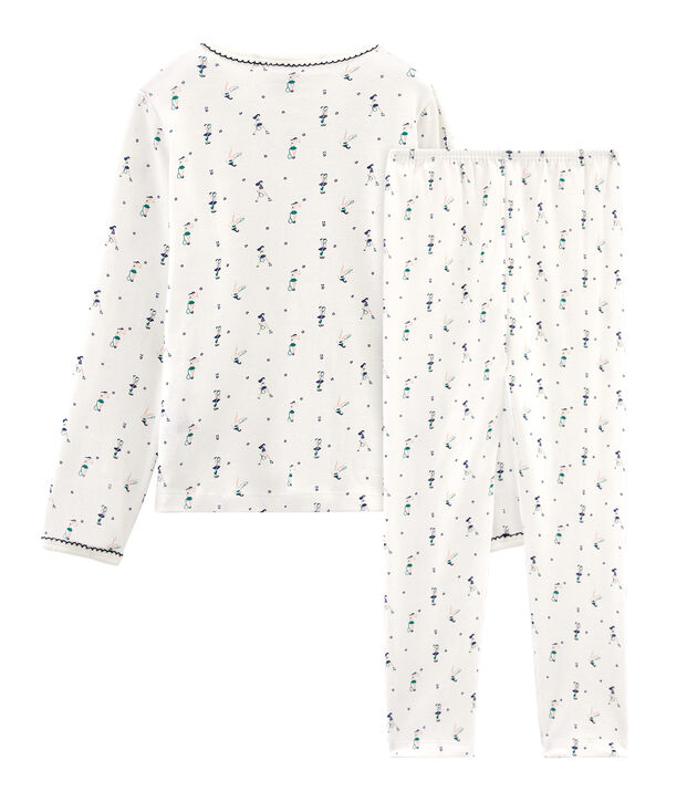 Pyjama petite fille en c&ocirc;te blanc/multicouleur