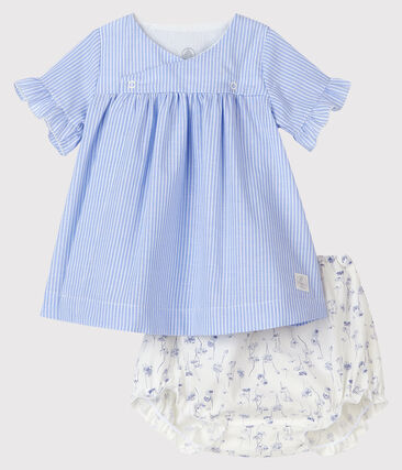 Robe à rayures avec bloomer fleuri bébé fille en popeline