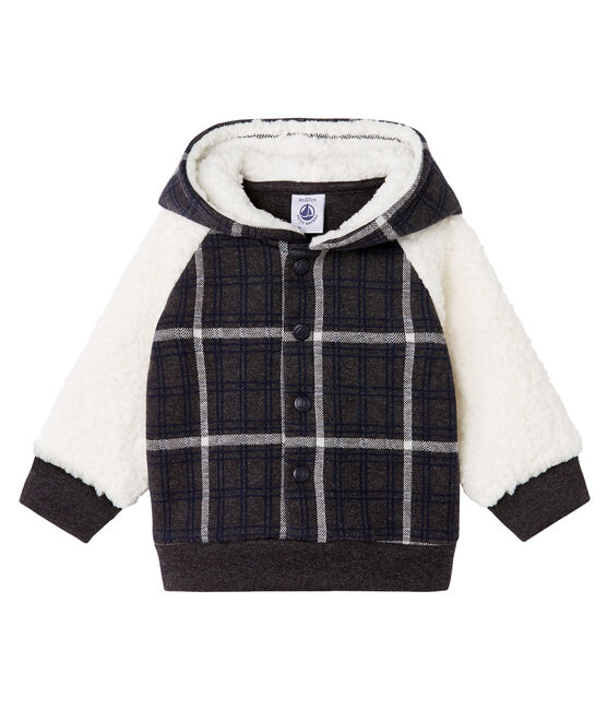 Sweatshirt à capuche bébé garçon en maille à carreaux et sherpa moutonnée noir CITY/blanc MULTICO CN