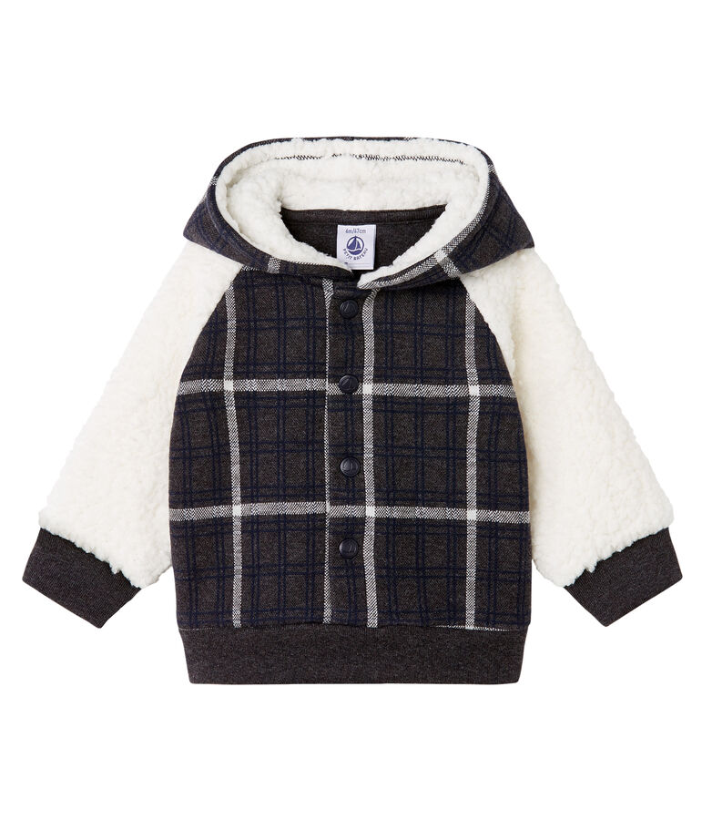 Sweatshirt &agrave; capuche b&eacute;b&eacute; gar&ccedil;on en maille &agrave; carreaux et sherpa moutonn&eacute;e noir CITY/blanc MULTICO CN
