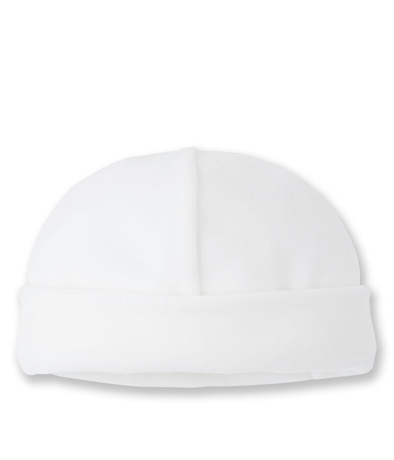 Bonnet naissance b&eacute;b&eacute; en velours blanc Lait