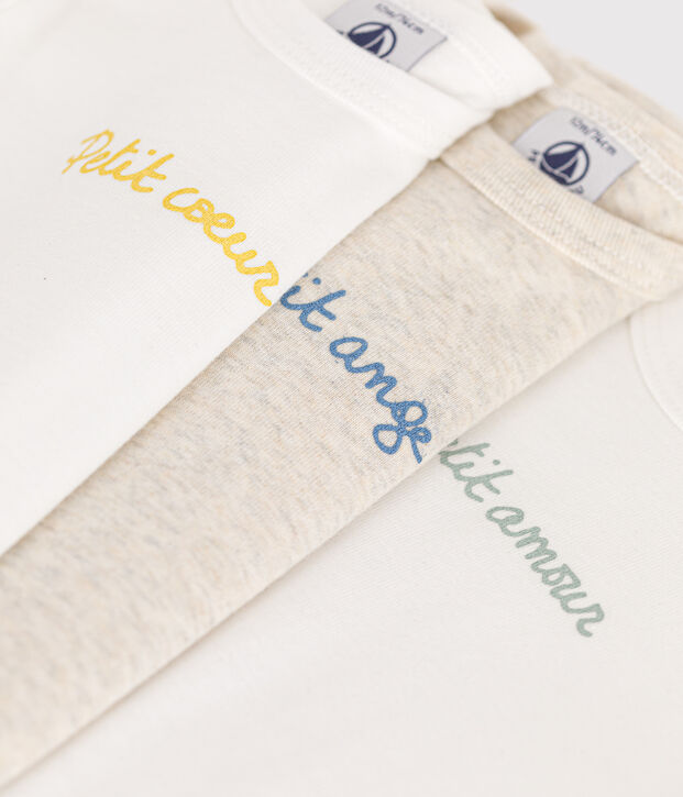 Lot de 3 bodies manches longues message en coton b&eacute;b&eacute; multicouleur