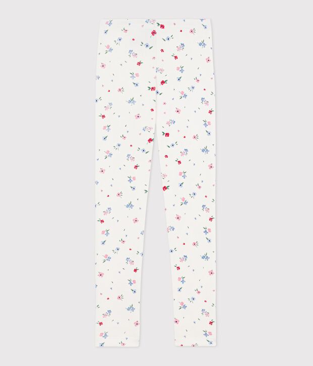 Legging enfant en coton imprim&eacute; fleurs blanc/multicouleur