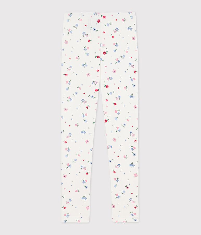 Legging enfant en coton imprim&eacute; fleurs blanc MARSHMALLOW/blanc MULTICO