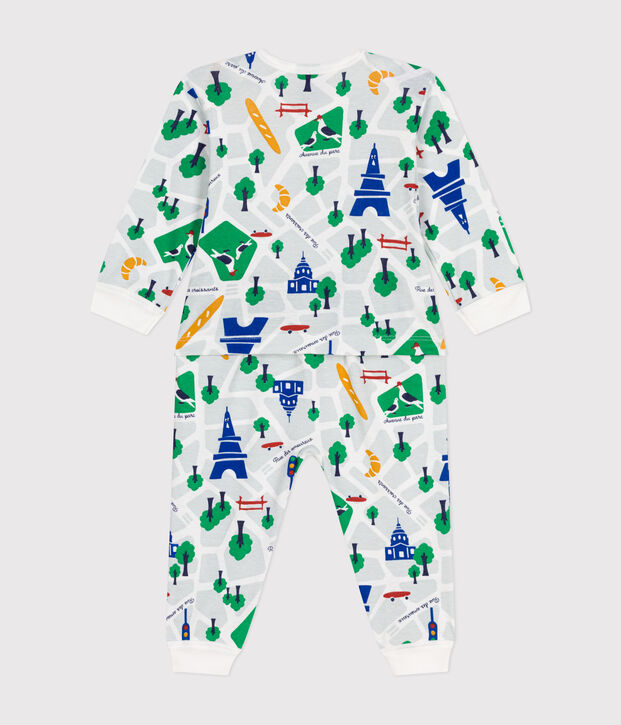Pyjama sans pied imprim&eacute; Paris en coton b&eacute;b&eacute; blanc/bleu
