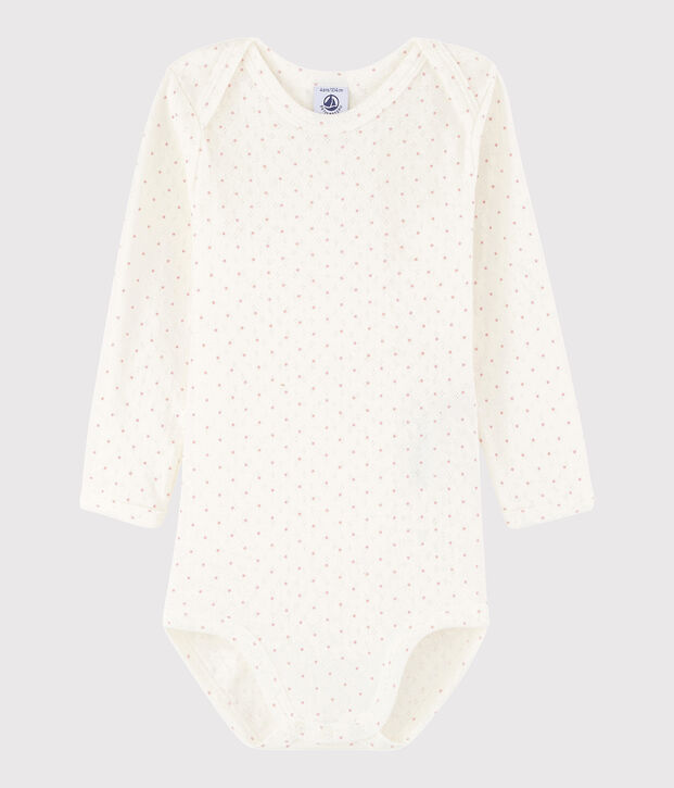 Body manches longues b&eacute;b&eacute; fille blanc/rose