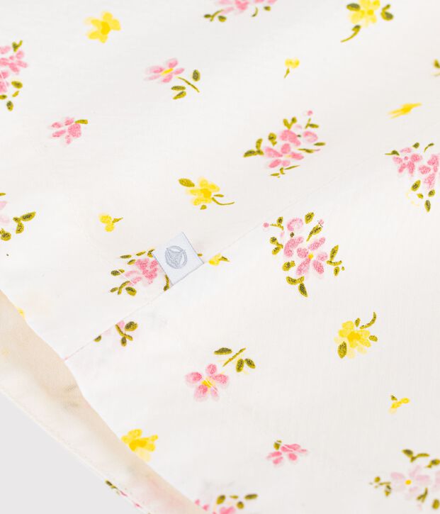 Robe sans manches enfant en coton imprim&eacute;e fleurs blanc/multicouleur