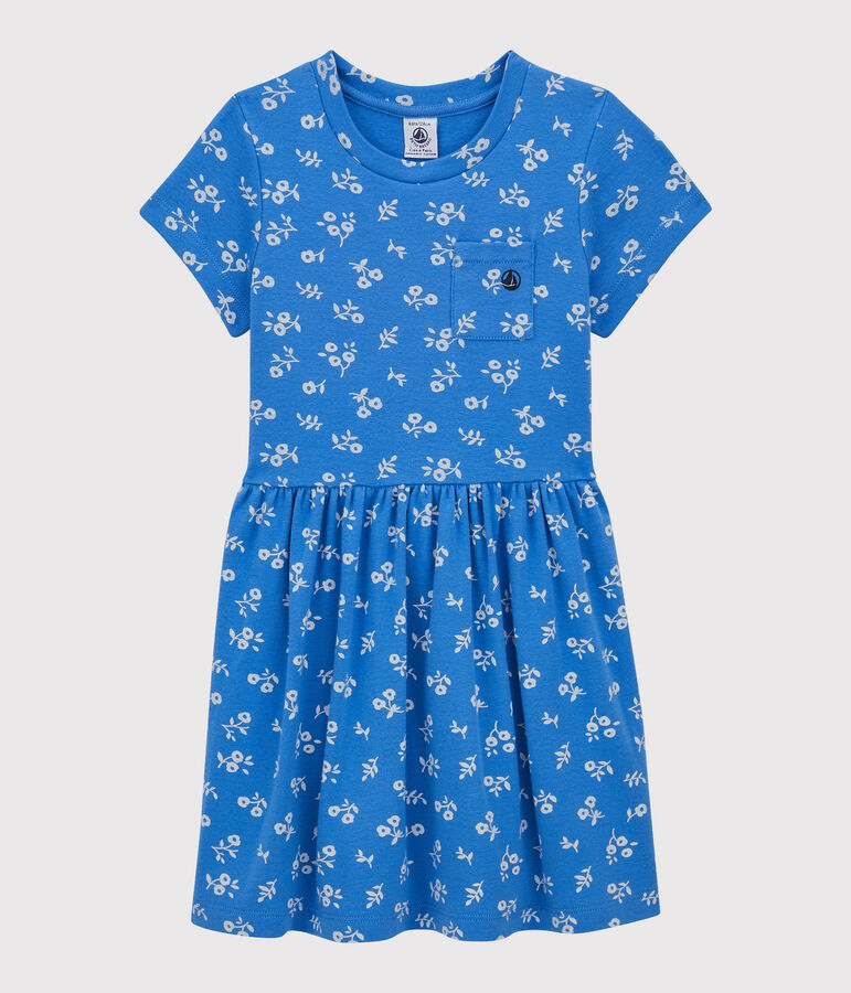 Robe manches courtes en coton enfant fille bleu BRASIER/gris MARSHMALLOW
