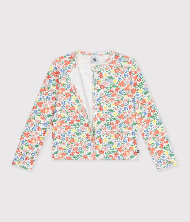 Cardigan enfant en coton &agrave; fleurs blanc/multicouleur