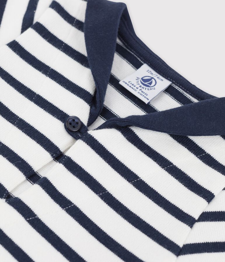 Robe col vareuse en jersey &eacute;pais bio b&eacute;b&eacute; blanc MARSHMALLOW/bleu SMOKING