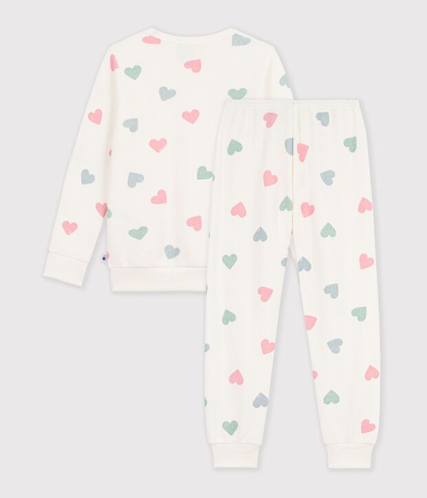Pyjama enfant en coton &eacute;ponge &agrave; c&oelig;urs &eacute;cru/multicouleur