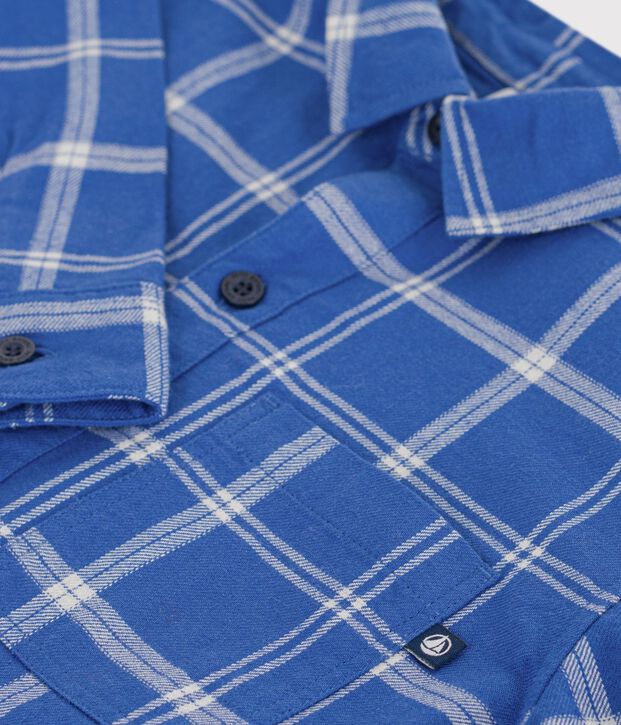 Chemise enfant en coton &agrave; carreaux bleu/&eacute;cru