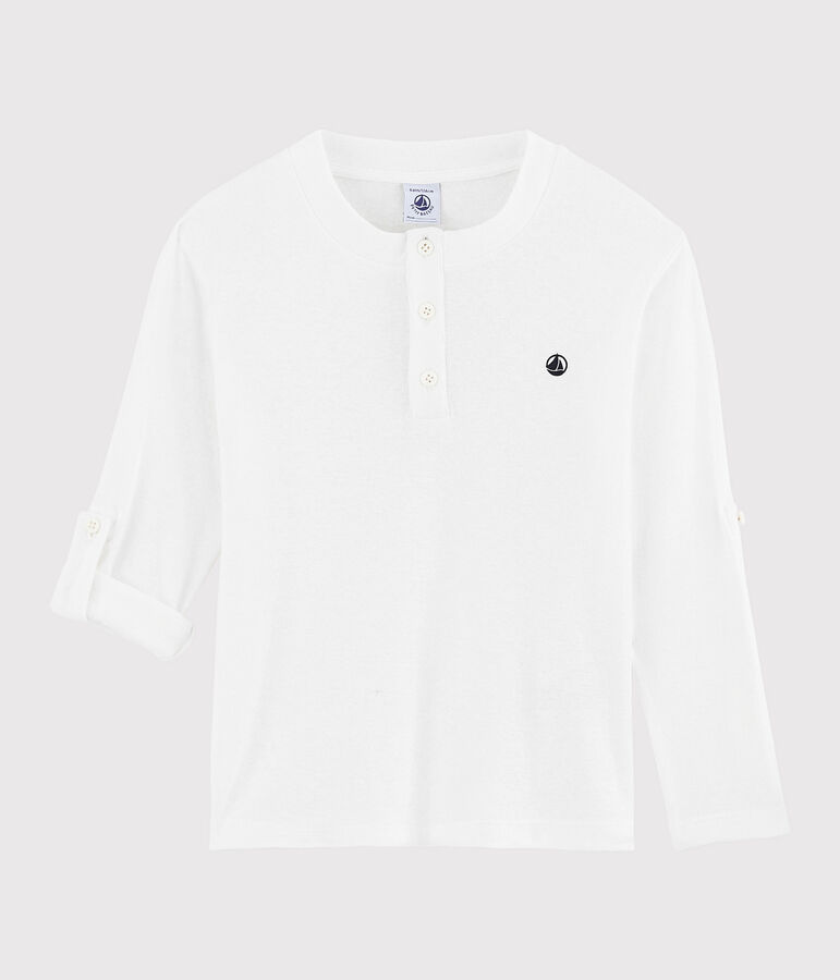 Tee-shirt en coton et lin enfant gar&ccedil;on blanc MARSHMALLOW