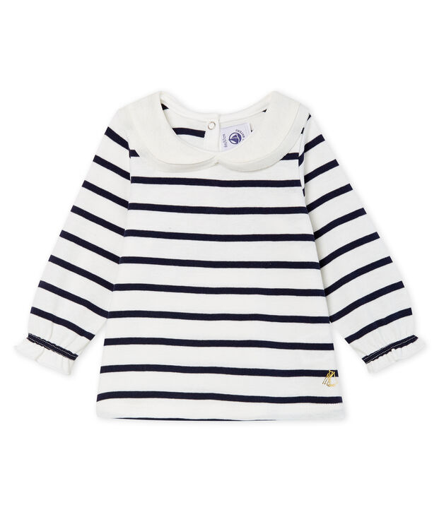 Blouse manches longues b&eacute;b&eacute; fille rayure marini&egrave;re blanc/bleu