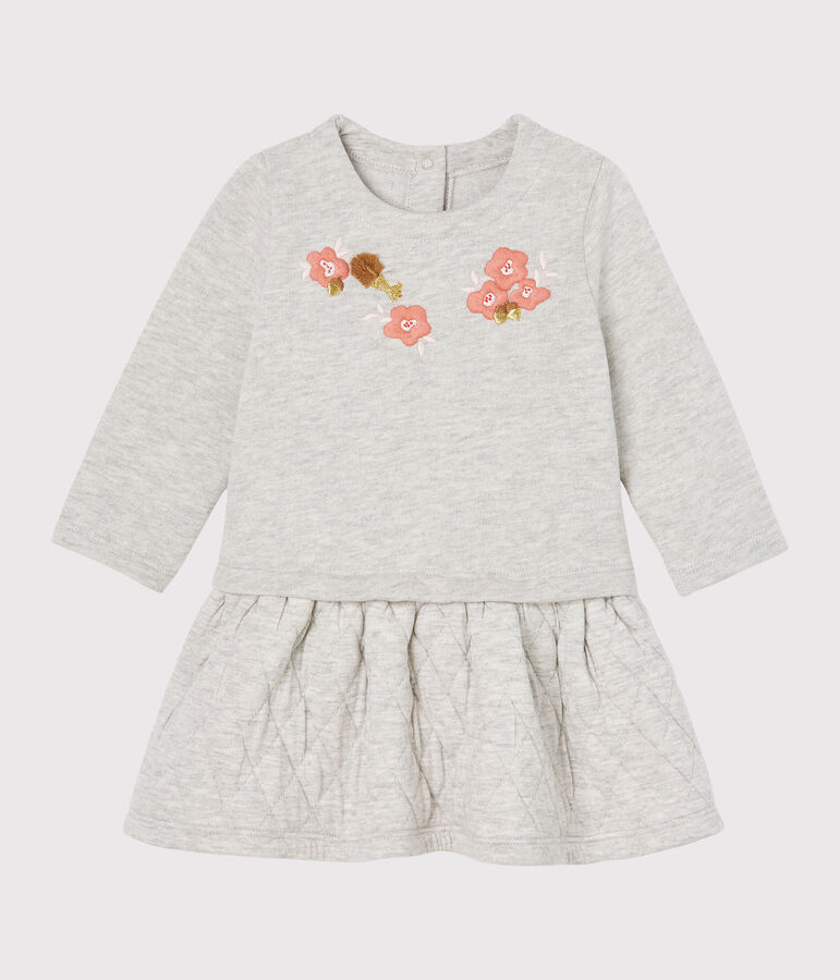 Robe manches longues bi-mati&egrave;re b&eacute;b&eacute; fille gris