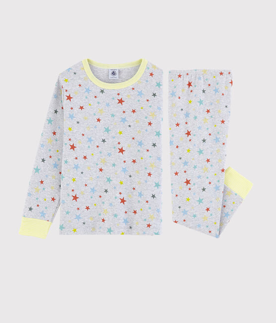 Pyjama gris chiné à étoiles petit garçon en coton gris POUSSIERE/blanc MULTICO