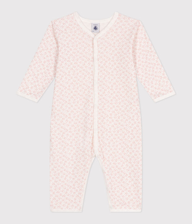 Pyjama b&eacute;b&eacute; en coton sans pieds fleuri blanc/rose