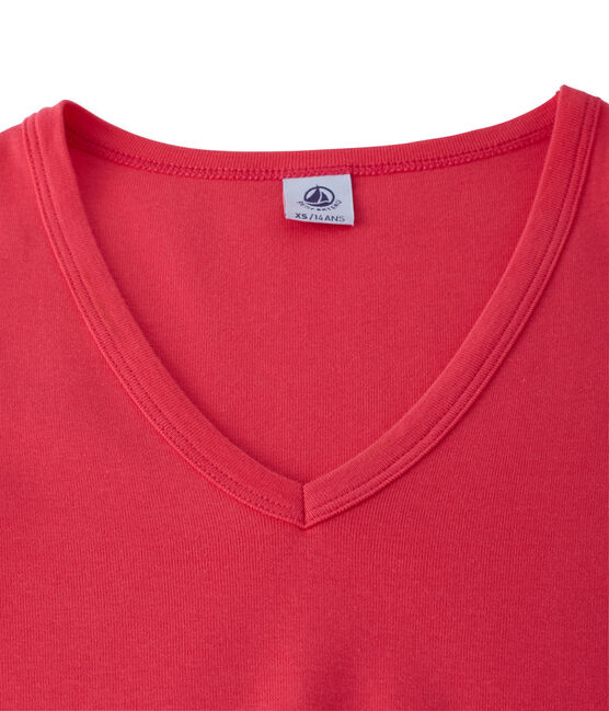 T-shirt femme col V en côte originale rose GEISHA