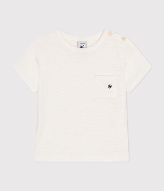 Tee-shirt manches courtes en jersey flammé bébé blanc MARSHMALLOW