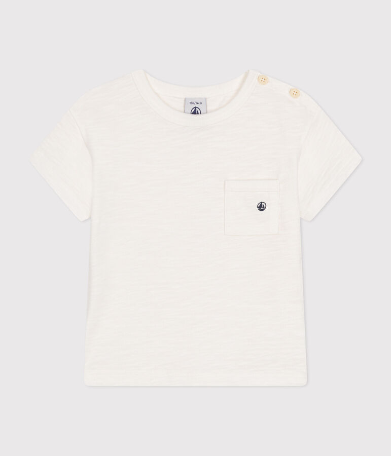 Tee-shirt manches courtes en jersey flamm&eacute; b&eacute;b&eacute; blanc MARSHMALLOW
