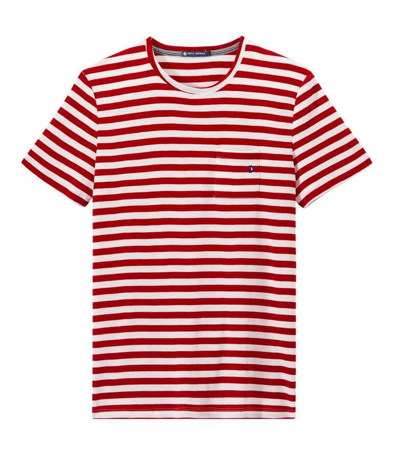 T-shirt homme &agrave; rayures bicolores rouge/blanc