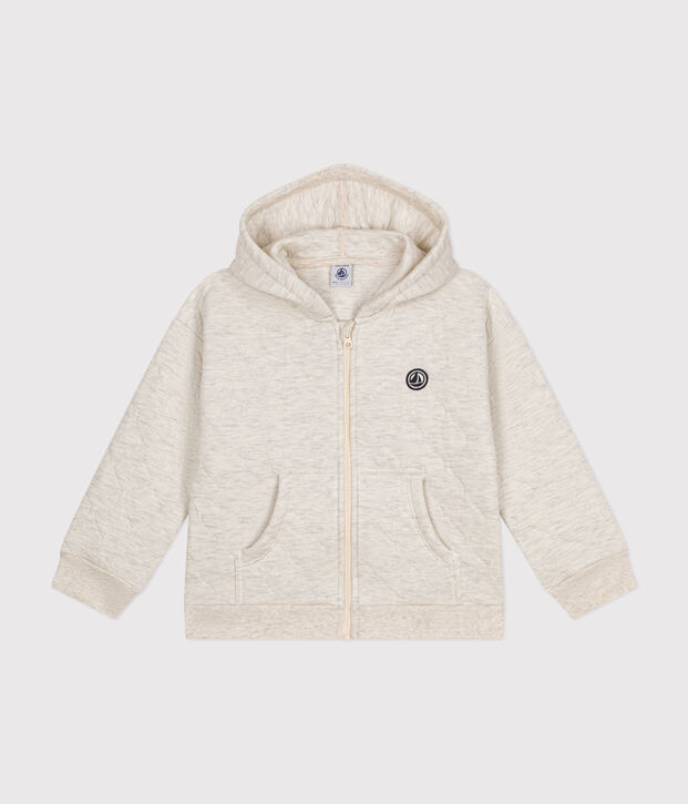 Sweatshirt zipp&eacute; &agrave; capuche en tubique matelass&eacute; enfant fille / gar&ccedil;on beige