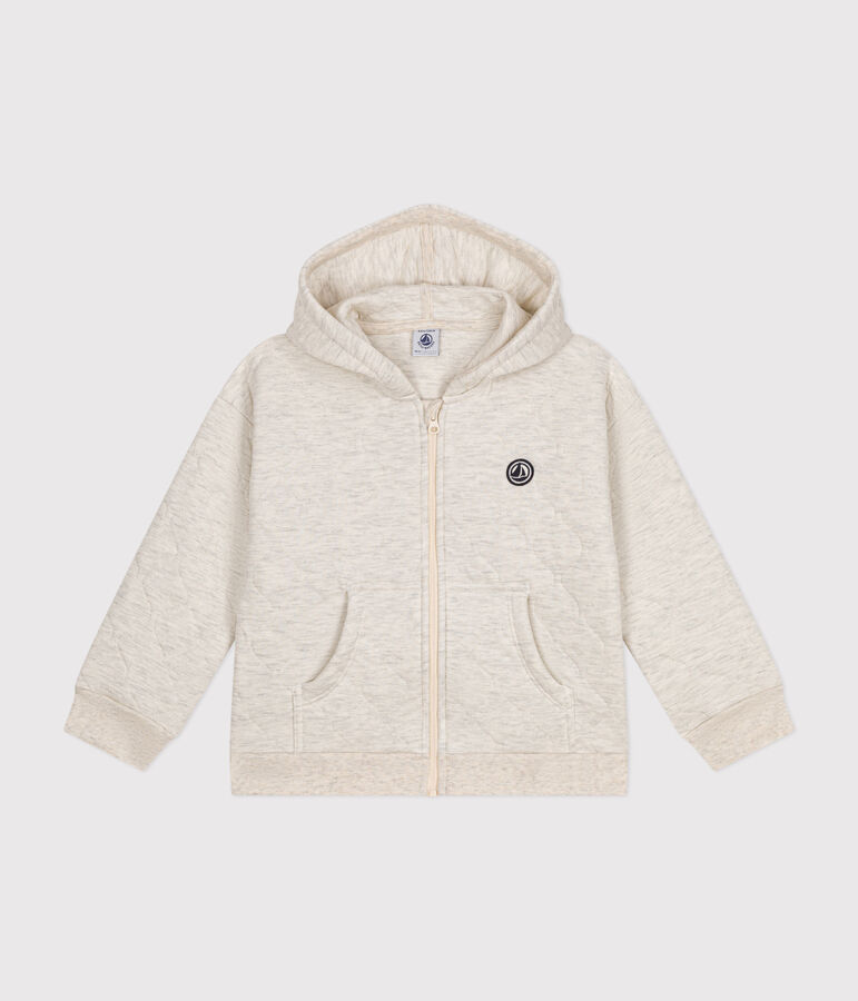 Sweatshirt zipp&eacute; &agrave; capuche en tubique matelass&eacute; enfant fille / gar&ccedil;on beige MONTELIMAR CHINE