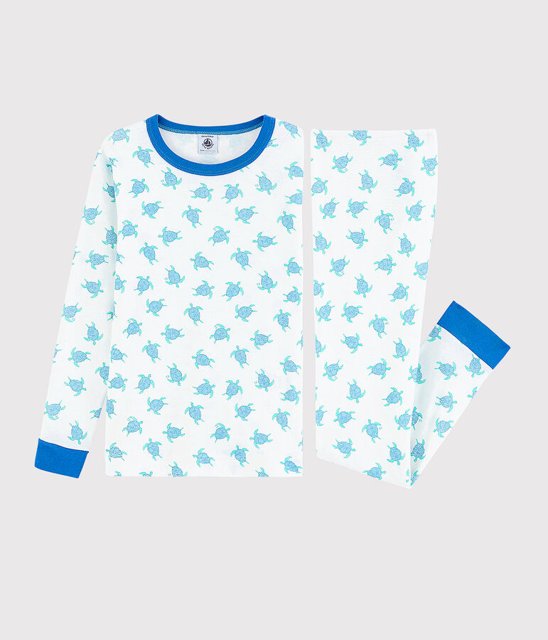 Pyjama snugfit imprim&eacute; tortues petit gar&ccedil;on-petite fille en coton blanc/bleu