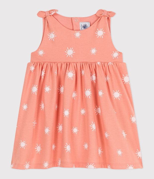 Robe b&eacute;b&eacute; en coton sans manches, imprim&eacute;e soleils orange/blanc