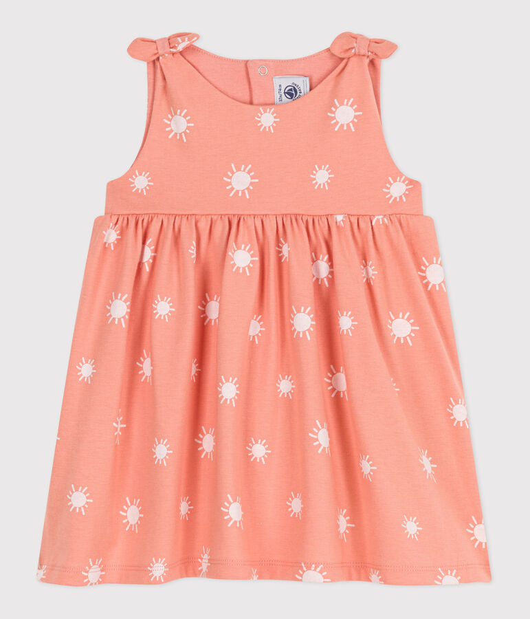 Robe b&eacute;b&eacute; en coton sans manches, imprim&eacute;e soleils orange ABRICOT/ MARSHMALLOW