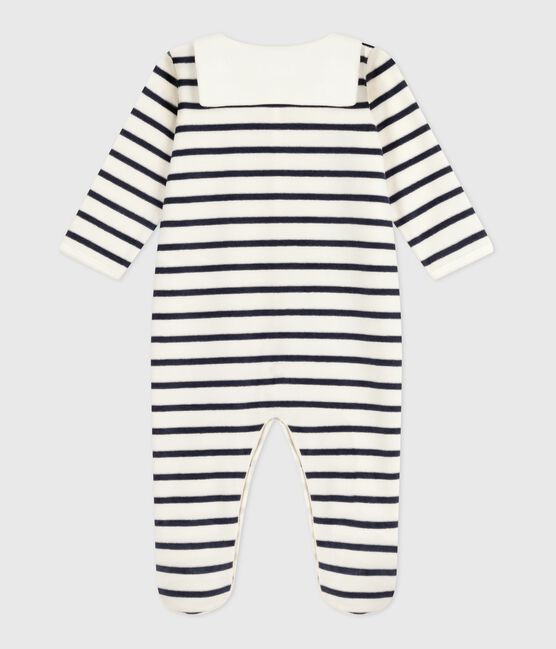 Pyjama bébé en velours imprimé à rayures blanc MARSHMALLOW/bleu SMOKING