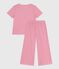 Pyjama enfant en coton manches courtes jambes larges à rayures rose PEONIA/ MARSHMALLOW