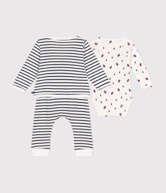 Ensemble 3 pièces en coton bébé blanc MARSHMALLOW/bleu SMOKING