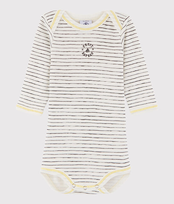 Body manches longues bébé garçon blanc MARSHMALLOW/gris MAKI/ MULTICO
