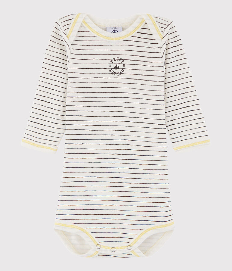 Body manches longues b&eacute;b&eacute; gar&ccedil;on blanc MARSHMALLOW/gris MAKI/ MULTICO