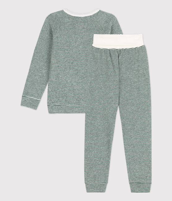 Pyjama milleraies en coton en éponge enfant vert VALLEE/blanc MARSHMALLOW