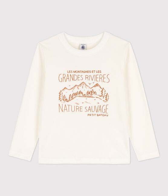 Tee-shirt manches longues imprimé enfant garçon blanc MARSHMALLOW