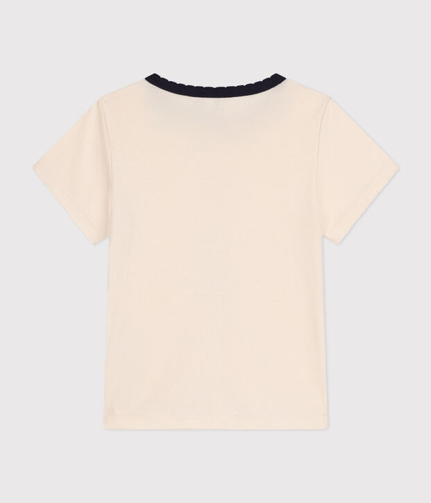 Tee-shirt manches courtes en coton enfant fille &eacute;cru