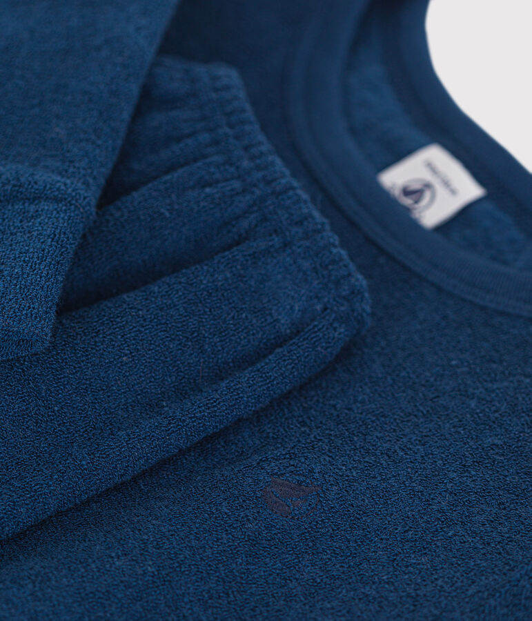 Pyjama uni en bouclette &eacute;ponge gratt&eacute;e enfant bleu INCOGNITO